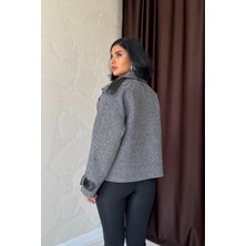 Essence Bouteille Çizgili Deri Garnili Ceket