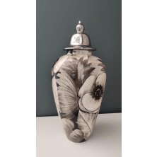 Lamedore 23X49,5 cm Çiçek Desenli Kapaklı Siyah Küp