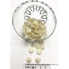 Krem Gül Desen Yarım İnci Boncuk Plastik