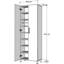 Dewoody 8 Raflı Kalın Raflı Çok Amaçlı Mutfak Banyo Dolabı