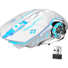 Upway TW-Q13 Kablosuz Sessiz Rgb LED Işıklı Şarjlı Ergonomik 2400DPI Gaming Mouse Beyaz