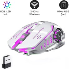 Upway TW-Q13 Kablosuz Sessiz Rgb LED Işıklı Şarjlı Ergonomik 2400DPI Gaming Mouse Beyaz