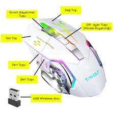 Upway TW-Q13 Kablosuz Sessiz Rgb LED Işıklı Şarjlı Ergonomik 2400DPI Gaming Mouse Beyaz