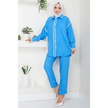 Nakış Işlemeli Ikili Takım Mavi HM2491