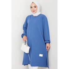 Hafsamina Biye Detaylı Uzun Sweatshirt Tunik Indigo HM2508