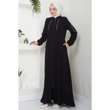 Hafsamina Şeritli Spor Ferace Siyah HM2483