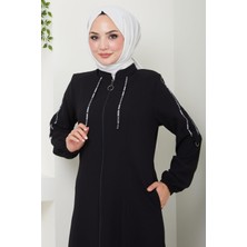 Hafsamina Şeritli Spor Ferace Siyah HM2483