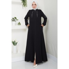 Hafsamina Şeritli Spor Ferace Siyah HM2483