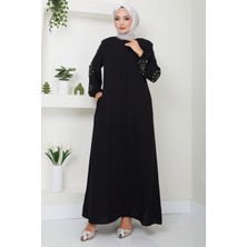 Kolu Taşlı ve Incili Ferace Siyah HM2494