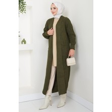 Şal Yaka Cepli Triko Hırka Haki HM2534