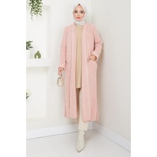 Hafsa Mina Şal Yaka Cepli Triko Hırka Pudra HM2243