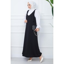 Hafsa Mina Nehir Örme Jile Elbise Siyah HM2389