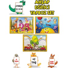 Hediyelen 3 Lü Set Eğitici Ahşap Yapboz Puzzle 12 Parçalı Oyuncak +2 Yaş Uzay - Sayılar - Arabalar