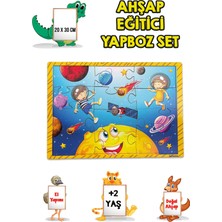 Hediyelen 3 Lü Set Eğitici Ahşap Yapboz Puzzle 12 Parçalı Oyuncak +2 Yaş Uzay - Sayılar - Arabalar