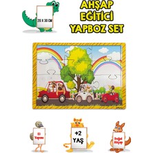 Hediyelen 3 Lü Set Eğitici Ahşap Yapboz Puzzle 12 Parçalı Oyuncak +2 Yaş Uzay - Sayılar - Arabalar