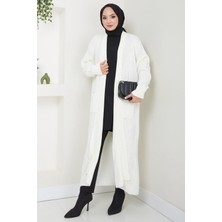 Şal Yaka Cepli Triko Hırka Beyaz HM2534