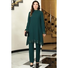 Modaviki Umay Şifon Tunik Pantolon Takım Zümrüt ELB68