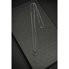 Frnch 925 Ayar Gümüş Çengelli Iğne Model Siyah Zirkon Taşlı Erkek Kolye FRJ30759-859-S2