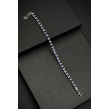 Frnch 925 Ayar Gümüş Zirkon Taşlı Lacivert Renkli Tennis Erkek Bileklik FRJ12344-3344-L