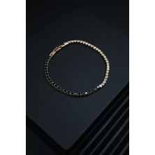 Frnch 3A Kalite Zirkon Taşlı Çift Kilitli Siyah-Beyaz Renkli Tennis Erkek Bileklik FRJ11512-1612-SGA