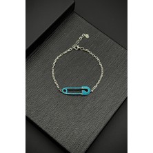 Frnch 925 Ayar Gümüş Çengelli Iğne Model Mavi Zirkon Taşlı Erkek Bileklik FRJ12185-3185-M