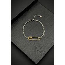 Frnch 925 Ayar Gümüş Çengelli Iğne Model Sarı Zirkon Taşlı Erkek Bileklik FRJ12185-3185-S3