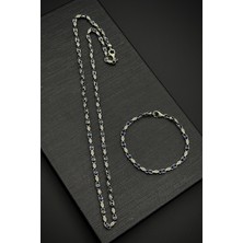 Frnch 925 Ayar Gümüş Italyan Model Zirkon Taşlı Gümüş Renk Erkek Bileklik/kolye Set FRJ12232-3232-L