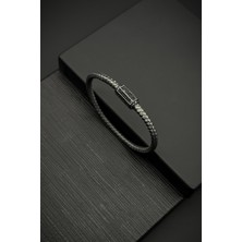 Frnch 925 Ayar Gümüş Italyan Model Füme Renk Erkek Bileklik FRJ12182-3182-B