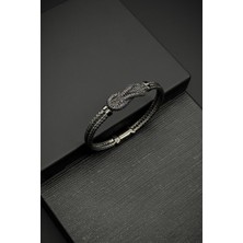 Frnch 925 Ayar Gümüş Italyan Model Füme Renk Erkek Bileklik FRJ12183-3183-B