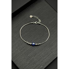 Frnch 925 Ayar Gümüş Italyan Model Lacivert Renk Erkek Bileklik FRJ12329-3329-LA