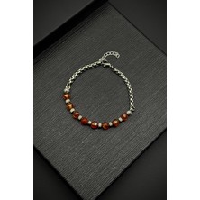 Frnch 316L Çelik Italyan Model Akik Doğal Taşlı Kahverengi Erkek Bileklik FRJ12259-3259-K2