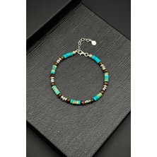 Frnch 925 Ayar Gümüş Afrika Turkuazı ve Kaplan Gözü Doğal Taşlı Çok Renkli Erkek Bileklik FRJ12348-3348-MK