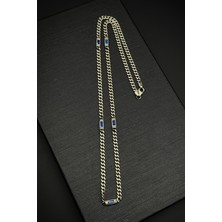 FRNCH Frnh 925 Ayar Gümüş Italyan Model Lacivert Zirkon Taşlı Gümüş Renk Erkek Kolye FRJ30795-895-LA