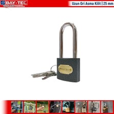Bay-Tec Uzun Gri Asma Kilit | 25 mm