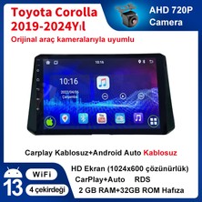 Toyota Corolla 2019-2024  Android Kablosuz Carplay Navigasyon Multimedya 2Gb Ram + 32Gb Hafıza 10 Inch Ekran Çerçeveli ve arka görüş kameralı