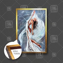 SML Tablo Beyaz Elbiseli Dans Eden Nü  Model Güzellik Müzik Huzur Çerçeveli Dikey Kanvas Tablo