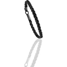 Söğütlü Silver Gümüş Tamamen El Işçiliği Kazaziye Işlemeli Örgülü Erkek Bileklik SGTL12596SIYAH