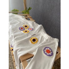 Limoon Örgü Detaylı Kız Çocuk Taytlı Takım,ispanyol Paça Pijama Takımı