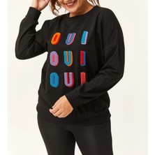 Kadın Büyük Beden Renkli Harf Nakışlı Sweatshirt