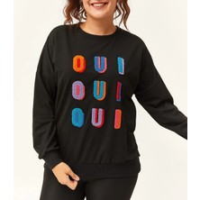 Kadın Büyük Beden Renkli Harf Nakışlı Sweatshirt