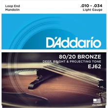 D'Addario EJ62 Mandolın Tel Seti, 80/20 Bronze, Loop End, Lıght G