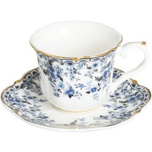 LuckyArt Lucky Art Clarice New Bone China Porselen Mavi Küçük Çiçek Desenli 6 Lı Kahve Fincanı Seti