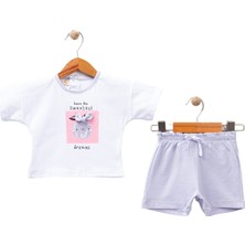 Bebegen Kız Bebek Beyaz Lila Sweetest Yazılı Baskılı Şortlu 2'li Takım