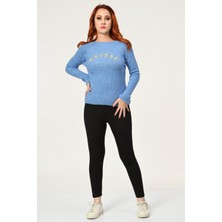 Miss Poem Önü El Işlemeli Kazak  - Mavi Mavi - M/l
