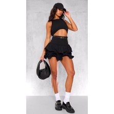 Coesta Londonnight Siyah Kesik Kemerli Fırfır Etekli Mini Elbise