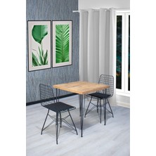 70x70 Tel Sandalye Takımı 2 Kişilik Mutfak Masası - Yemek Masası - Cafe Masası - Çam