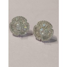 Defne Silver Baget Taşlı Çiçek Küpe