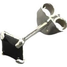Defne Silver 925 Ayar Gümüş 5 mm Siyah Tektaş Küpe