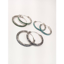 Defne Silver Renkli Taşlı Ithal Halka Küpe