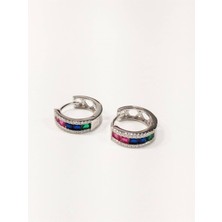 Defne Silver Renkli Taşlı Ithal Küpe